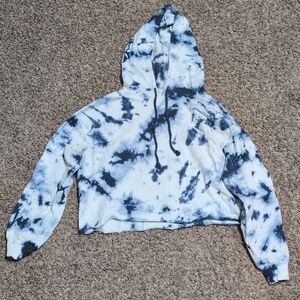 Blue and White Tie-Dye Cropped Hoodie
